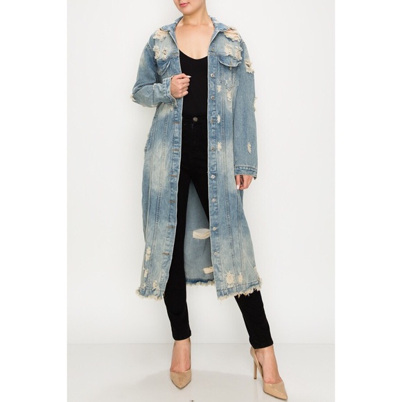 LAST ONE! Distressed Denim Trench Coat Plus Sizes Available! - Picture 4 of 8